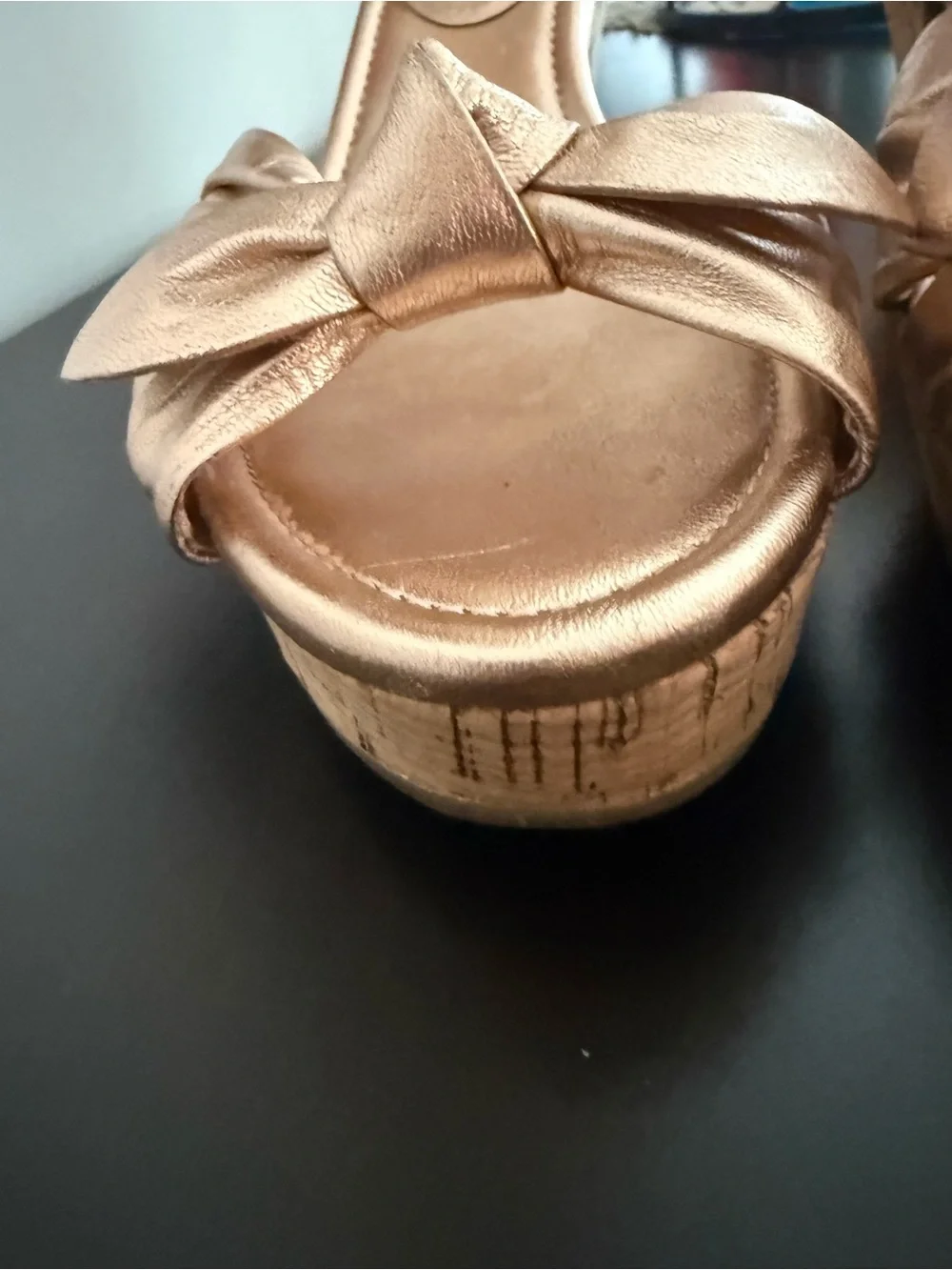 COACH Metallic Rose Gold Bow Slide Mules